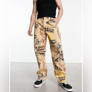 NWT New VANS Loose Fit Drill Chore Carpenter Pants All Over Print Canvas Size 34